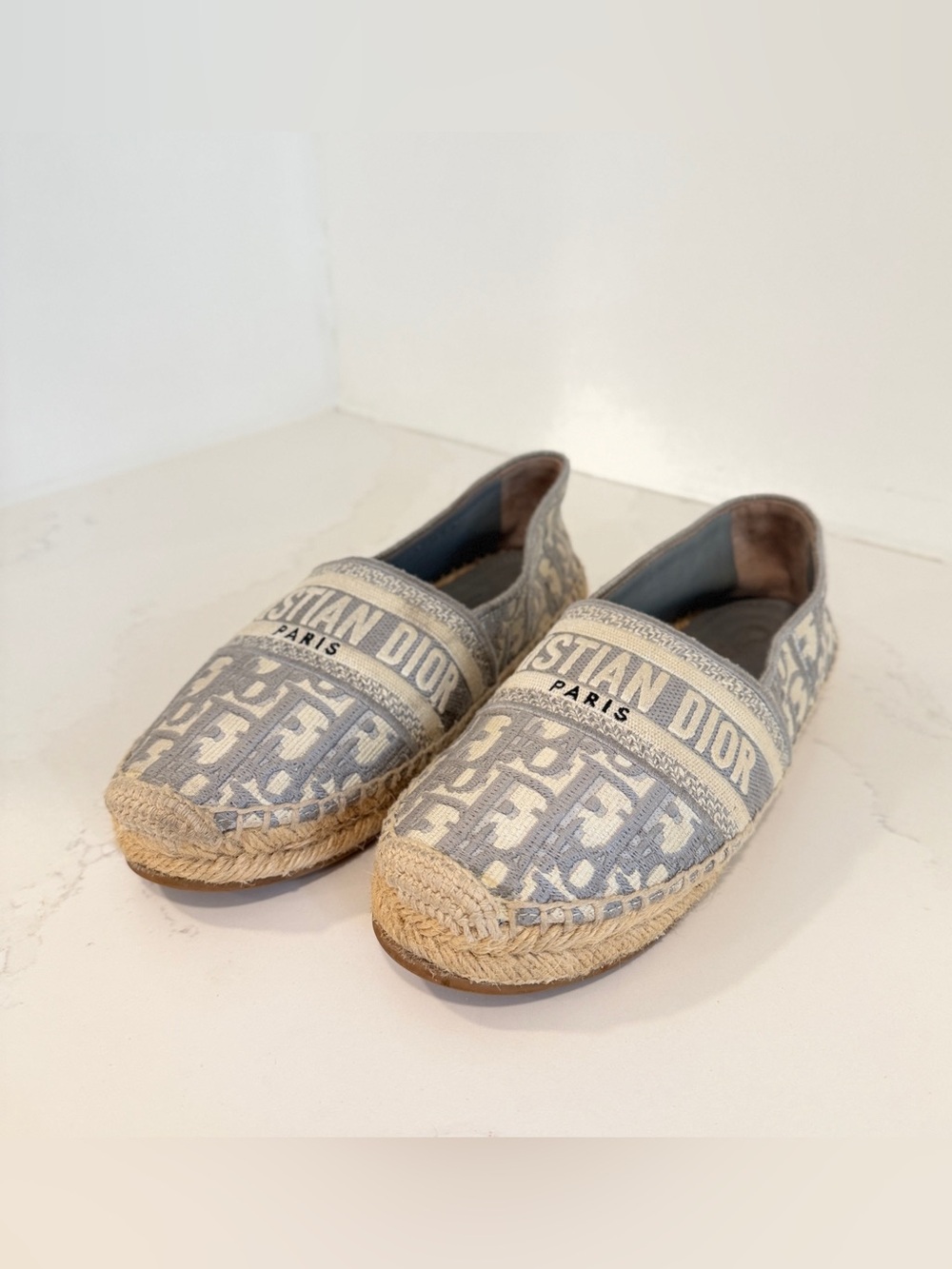 Christian Dior Granville Oblique Espadrilles Blue Gray Canvas Flats EU 36